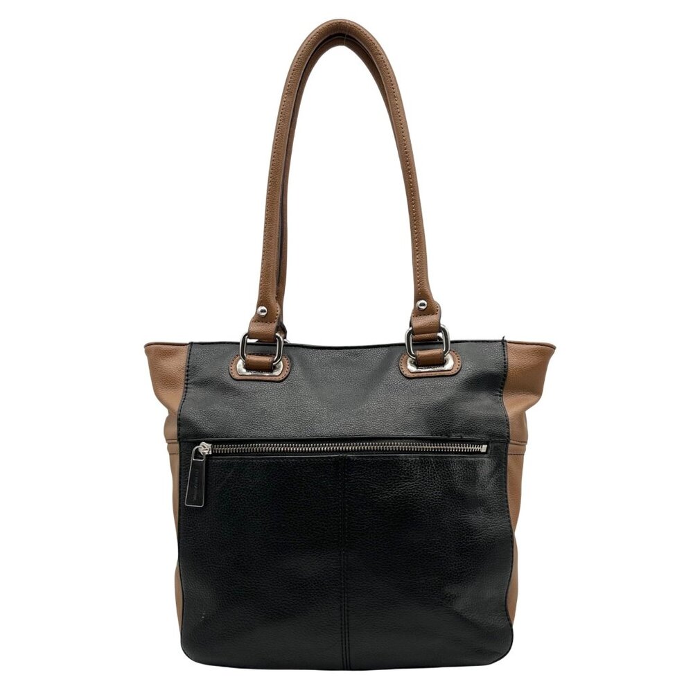 Tignanello Black And Brown Pebbled Leather Tote Bag